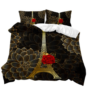 Juego de ropa de cama de tamaño completo, funda de edredón con estampado 3D de torre de París a la moda - Product Image 1