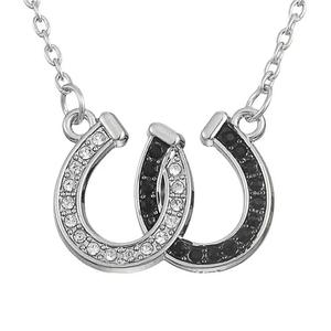 Collier de haute qualité pour hommes et femmes, bijoux animaux, strass noirs et blancs, collier chaîne fer à cheval double U - Product Image 1