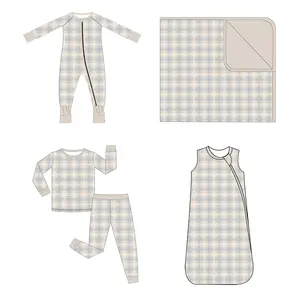 Custom Checker Bamboo Fabric Newborn Baby Infant Zipper Clothes Onesie Rompers Bamboo Viscose Toddler Pajamas Sleeper Clothes