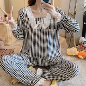 New Design Spring Women's Sleepwear Long-sleeve Cute Girl Pajamas Home Clothes Sweet Lace Edge Suit