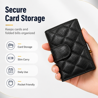 Portefeuille mini pliable classique en cuir matelassé noir, plusieurs emplacements pour cartes, accessoire de poche compact pour femme