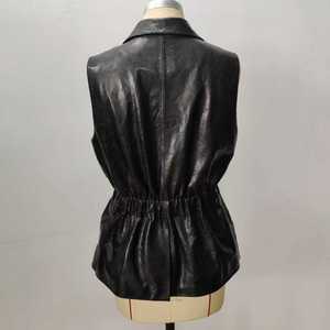 Women's Black Patent <strong>Leather</strong> <strong>Blazer</strong> Collar Vest <strong>Jacket</strong> - Fashionable Versatile Outerwear for Daily &amp; Office Wear - Product Image 2