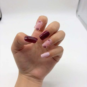 <span class=keywords><strong>Ongles</strong></span> artificiels français élégants, simples et vibrants, <span class=keywords><strong>couleur</strong></span> <span class=keywords><strong>bordeaux</strong></span>, en ABS, à presser, avec colle, pour doigts - Product Image 5