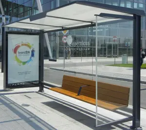 Estação de ônibus alimentada a energia solar com luz led para publicidade, estação de ônibus com banco