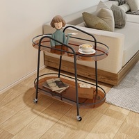 Table basse moderne en acier carbone et verre trempé, chariot de service roulant à deux niveaux pour salon