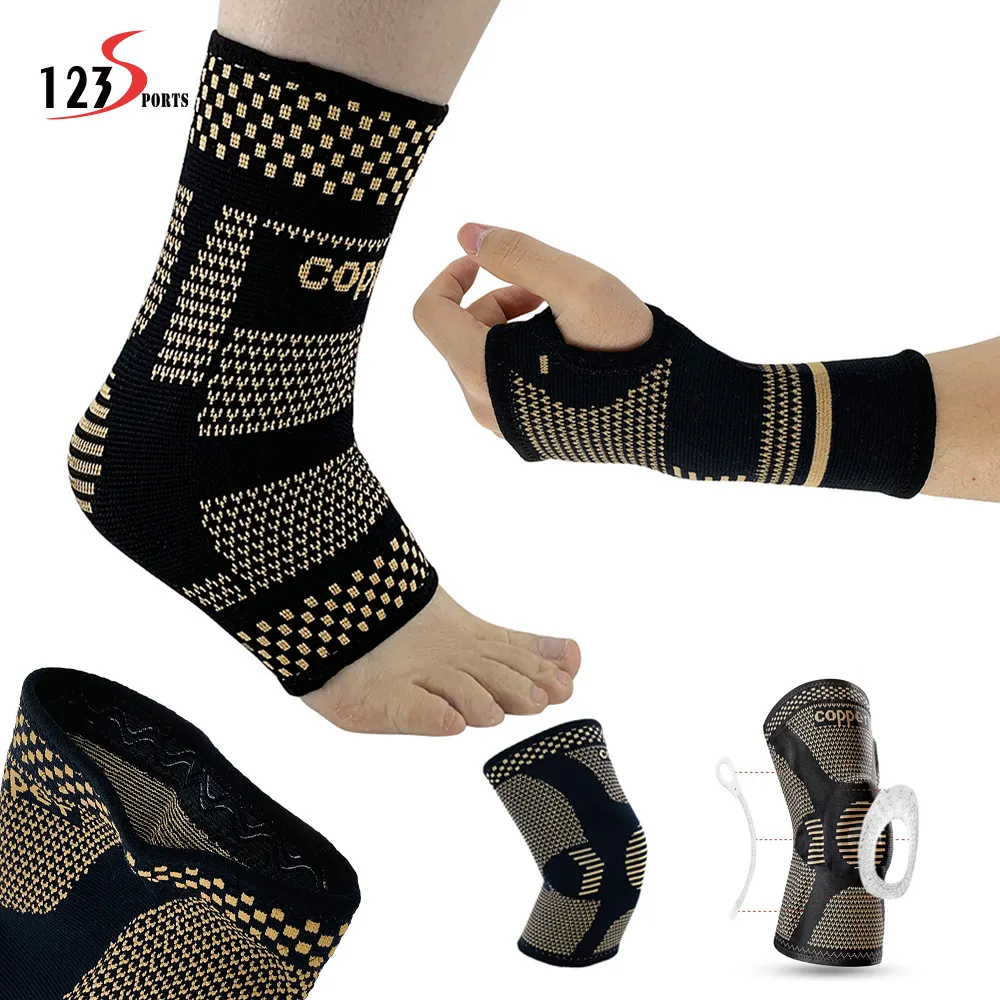 Inhalte Kupfer-Ionen Sportknieunterstützung Vier elastische Seiten Nylon kann an Sport Schutzkleidung angepasst werden gestrickte Kniebandage