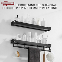 Étagères de salle de bain murales Poinçon gratuit Porte-serviettes en aluminium noir Articles de toilette Gel douche Rangement Table à langer Accessoire