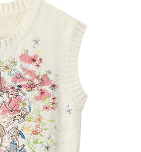 Printemps Nouveau Vintage French Embroidery Crew Neck Women's Knitted Vest - Product Image 4