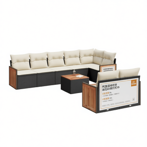 Ensemble de canapés de jardin en rotin PE moderne pour l'extérieur avec pieds réglables, structure en bois massif, 6 places, design contemporain - Product Image 1