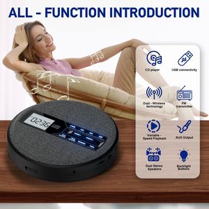 Reproductor de CD con Bluetooth Dual, Transmisor FM, <span class=keywords><strong>Boombox</strong></span> Portátil, Repetición A-B, Velocidad Variable, Reproductor de MP3 USB, Dispositivo de Audio con Acabado en Tela - Product Image 2