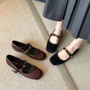 039-6 <span class=keywords><strong>Scarpe</strong></span> <span class=keywords><strong>Basse</strong></span> Casual da Donna in Morbida Pelle Scamosciata Stile Retrò Francese, Traspiranti, Tacco Basso, Nuovi Modelli, Ballerine Eleganti - Product Image 1