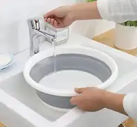 फैक्टरी थोक सिलिकॉन Foldable कपड़े धोने बेसिन प्लास्टिक गोल आकार पोर्टेबल बाथरूम पानी धुलाई धो तह बेसिन