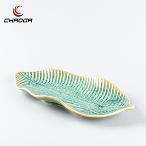CHAODA <span class=keywords><strong>11</strong></span> pouces feuilles de bananier vertes plats en céramique assiette à dessert en porcelaine assiettes en céramique de restaurant à usage domestique - Product Image 2
