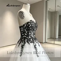 Lakshmigown Gaun Pengantin Hitam Putih Cantik Gaun Pengantin Panjang Tanpa Lengan Sweetheart Applique Renda Foto Asli