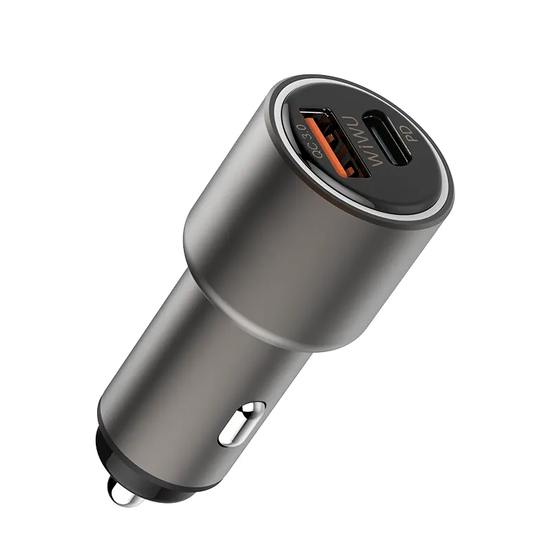 WiWU 36W Schnelllade-Auto ladegerät mit USB 3.0 und Typ C Schnell ladegerät Power Drive 2 Alloy Flush Fit Auto adapter