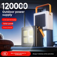 Batterie solaire portable grande capacité 120000mAh en plastique avec lumière LED, câble Type-C, chargeur d'urgence extérieur 22.5W