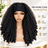 Perruque bandeau afro bouclée en gros pour femmes noires, sans colle, en fibre synthétique résistante à la chaleur, fabriquée à la machine, bonnet ajustable