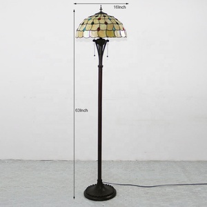 LongHuiJing 16-Inch Traditional Vintage Tiffany Style Handmade Stained Glass 2 Light LED Resin <b>Base</b> Floor <b>Lamp</b> Home Decor - Product Image 3