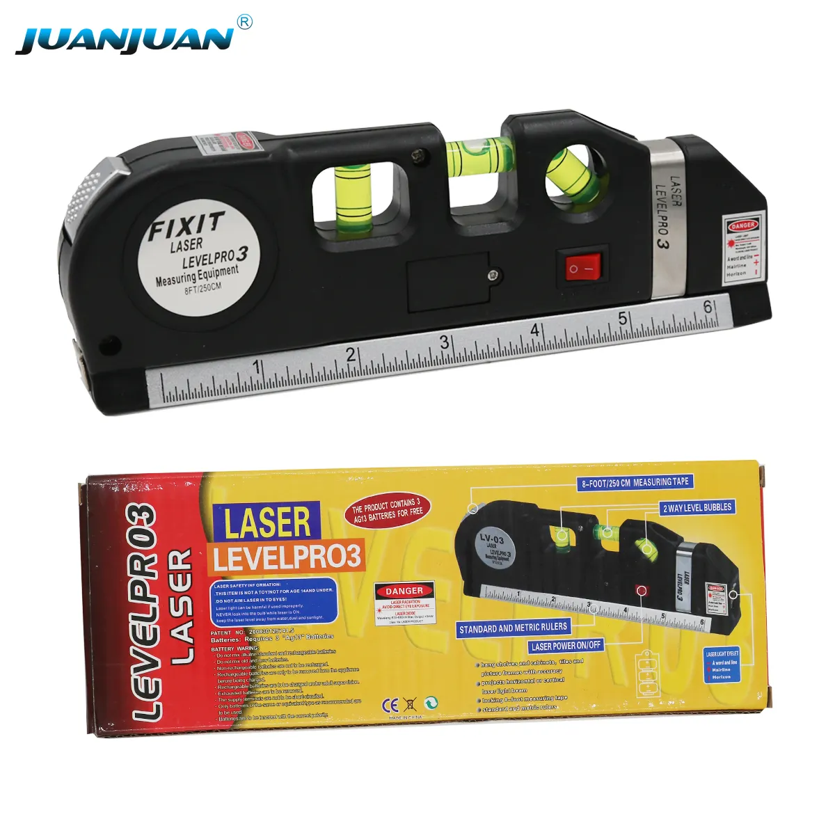 Pengukur Level Laser Pengukur Rata Vertikal, Perata 8 Kaki Standar dan Metrik, Pengukur Level Multiguna