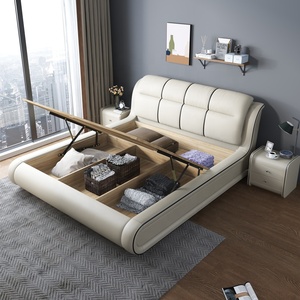 Hochwertiges Erwachsenen-Schlafzimmer <span class=keywords><strong>Queen</strong></span>-<span class=keywords><strong>Size</strong></span>-Bettgestell 1,8m Doppelbett Blaues Leder Modernes Luxuriöses Weiches Italienisches Bett Mit Stauraum - Product Image 3