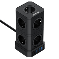 Stop Kontak Ekstensi Eropa Fleksibel 9-Arah Lepas Pasang Tren Terbaru Multi-Plug 16A 20W Pengisian Cepat 3 USB-A/1-C Plastik Tahan Api