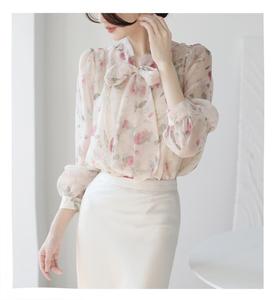 Pháp Mỏng Bow Thời Trang Voan Áo Sơ Mi Phụ Nữ 2024 Mùa Thu Mới Bong Bóng Tay Áo Phong Cách Hàng Đầu - Product Image 4