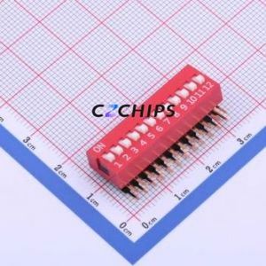 DA-12RP DIP Switch Through hole Component (THT) Switch Flat Toggle, Raised Type Single Pole Single Throw 12 PC Pin - Product Image 1