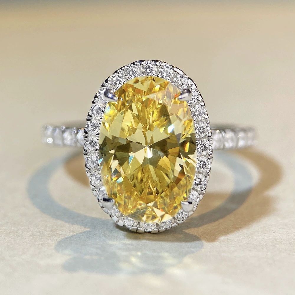 Wholesale Diamond CZ Zircon Ring Fine Jewelry Rings for Women Full Diamond Yellow Diamond S925 Pure Silver Smart Ring