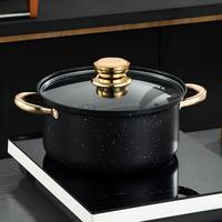 Set Peralatan Masak Marmer Tanpa Lapisan 4 Pcs Set Panci Granit Kompatibel dengan Kompor Induksi & Gas Peralatan Masak Serbaguna untuk Dapur Rumah