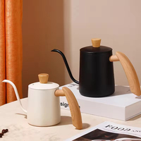 Cafetière manuelle en acier inoxydable avec poignée en bois, pot à café domestique à bec fin, ustensile à café, pot à oreilles suspendues