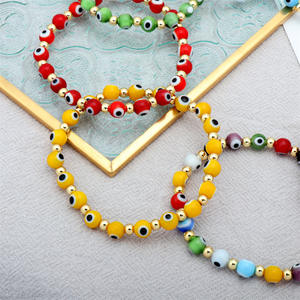 Pulseras de bola redonda de <span class=keywords><strong>Chamilia</strong></span> Unisex, brazalete elástico bohemio, azul, arcoíris, ojo malvado, hecho a mano - Product Image 6