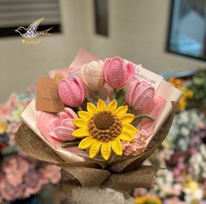 Bouquet di Fiori all'Uncinetto Fatto a Mano, Tulipani e Girasoli, Regalo Romantico per <span class=keywords><strong>Lei</strong></span>, <span class=keywords><strong>San</strong></span> <span class=keywords><strong>Valentino</strong></span>, Decorazione Casa - Product Image 1