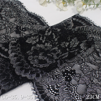 22CM Renda Prancis Hitam Elastis Motif Bunga Lembut Berbagai Warna Chantilly Eyelash Lace dengan Benang Metalik Perak untuk Lingerie