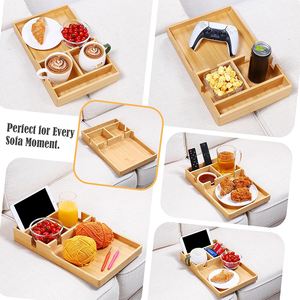 Plateau de canapé 2-en-1 en bambou pour collations et café, organisateur de canapé plat, s'adapte aux interstices de siège, table de canapé, plateau porte-gobelets pour canapé - Product Image 3