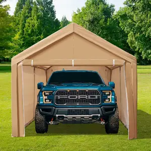 10' X 20' Car Storage Carport Garage Canopy Shelter Tent With Sidewalls White Galvanized Poles For Carport