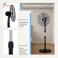 Ventilateur sur pied moderne de 16 pouces à prix de gros, 220 V, pour hôtel, oscillant, électrique, avec télécommande, 3 vitesses, silencieux