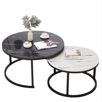 Ensemble de tables basses de luxe nordique haut de gamme, blanc-métal, plateau en marbre, finition dorée, MDF, gain de place, tables gigognes, salon