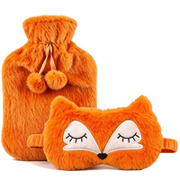 Coffret cadeau : Bouillotte 2000 ml avec housse en peluche et masque de sommeil en peluche renard pour le voyage, logo personnalisé