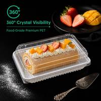 Boîte à dessert rectangulaire longue en PET transparent avec base cannelée blanche, conteneur en plastique jetable pour gâteau roulé, mochi, biscuits