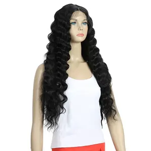 Sleek crimp curl super long curly fake skin baby hair with closure natural heat resistant full frontal lace front synthetic wigs