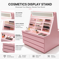 Présentoir cosmétique multicouche haut de gamme avec bande LED lumineuse, étagères en acrylique transparent, robuste et durable, montage facile pour les magasins de détail