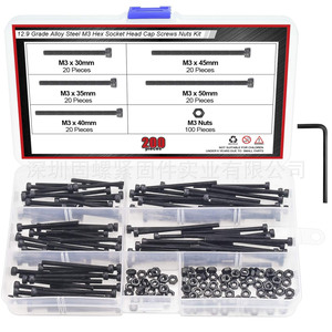 M3 Hex Socket Head Cap Screws Nuts Kit 12.9 Grade Alloy Steel 200pcs Boxed Set - Product Image 1