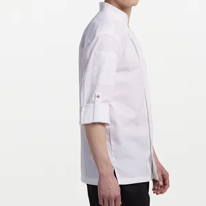 Traditional Classic White long sleeve chef jacket men/women modern fit with apron holder at central back