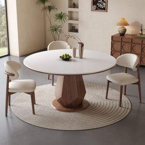 Juego de Mesa y Sillas de Comedor Redondas de Madera Maciza y Mármol de Lujo Moderno, para 4, 6 u 8 Personas, Diseño Rústico Único para Cocina y Comedor - Product Image 6