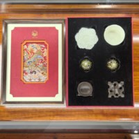 Boules de Baoding musicales en résine dorée Shouxing, ensemble cadeau de prospérité éternelle, couleurs émaillées exquises faites à la main