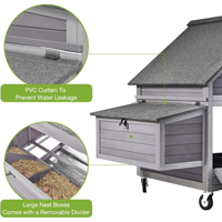 Poulailler mobile de haute qualité en bois de sapin pour l'extérieur, sur roues, avec toit en asphalte imperméable, 6 nichoirs, pour poules de jardin