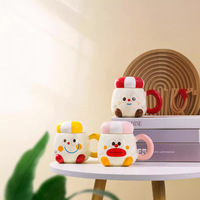 Ensemble de 3 tasses en céramique en forme de chat mignon avec couvercles, tasse à café animale Kawaii, porcelaine émaillée crème, cadeau pour enfants et maison