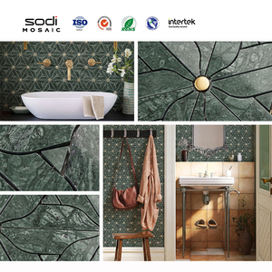Mosaico in Marmo Verde Naturale <span class=keywords><strong>con</strong></span> Forma di Margherita in Metallo, <span class=keywords><strong>Piastrelle</strong></span> in Mosaico di Pietra per Decorazione d'Interni - Product Image 4