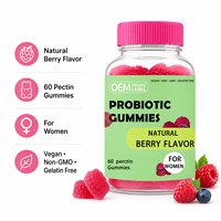 Bonbons gommeux probiotiques pour femmes, formule au goût de baies, végétaliens, régulation intestinale, complément nutritionnel, 60 pièces par bouteille, personnalisables OEM