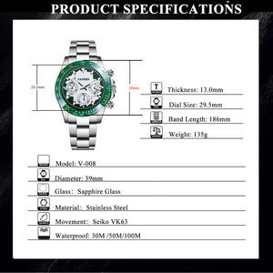 カスタマイズ可能なVK63クォーツ腕時計、ステンレススチールとシリコンバンド、ファッショナブルな高級デザイン、様々なストラップをご用意 - Product Image 2